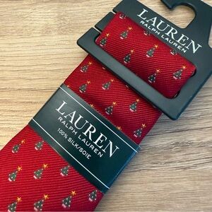 NWT Lauren Ralph Lauren Boys Christmas Tree Tie Red 100% Silk Holiday Necktie